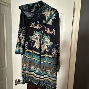 Johnny Was Floral Embroidered Hooded Cardigan sweater coat